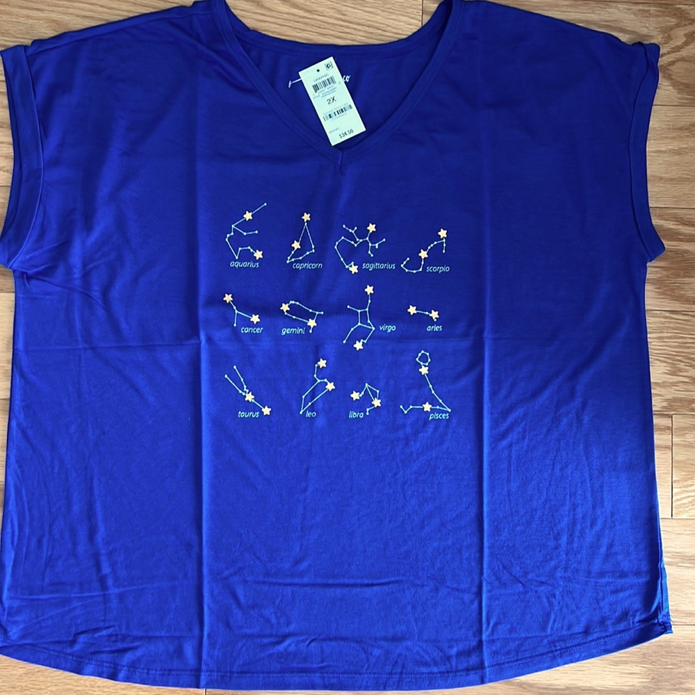 Style & Co graphic Horoscope blue blouse size 2X
